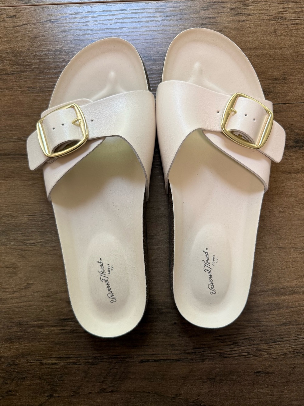 Universal Thread Women's White Slide Sandals with Gold Buckles